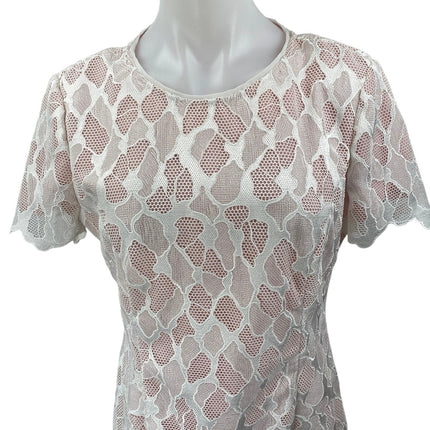 Reiss Anise Pink White Lace Short Sleeve Scalloped Mini Sheath Dress Size 8