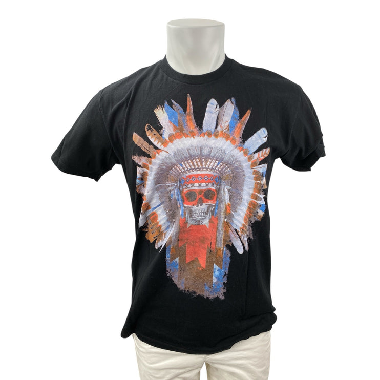 Ashes To Dust Men's Black Skull Chief Headdress Crewneck T Shirt Tee Top Size L