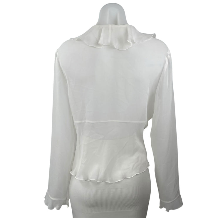 Aritzia Wilfred Women's White Ruffle Collar V-neck Long Sleeve Blouse Top Size M