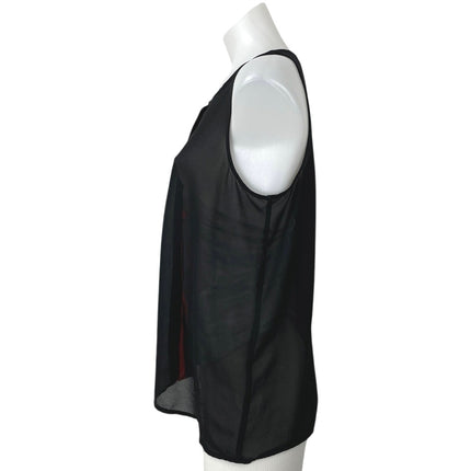 Chloe K Black Sleeveless Striped Colorblock Semi Sheer Tank Blouse Top Size S