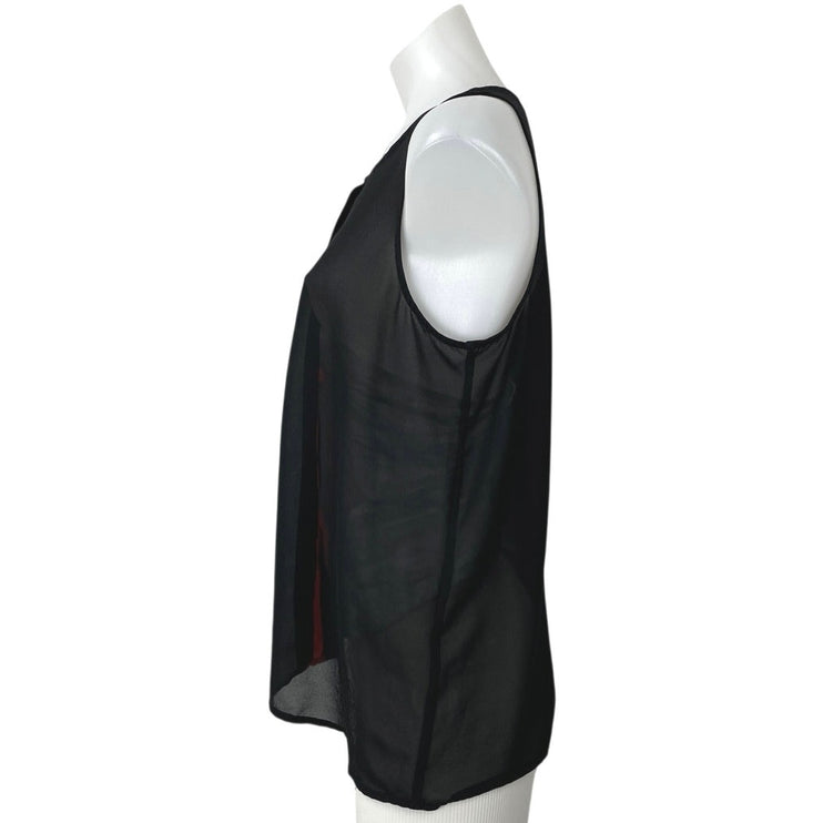 Chloe K Black Sleeveless Striped Colorblock Semi Sheer Tank Blouse Top Size S