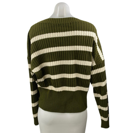 Banana Republic Women's Green White Striped Rib Knit Long Sleeve Sweater Top M