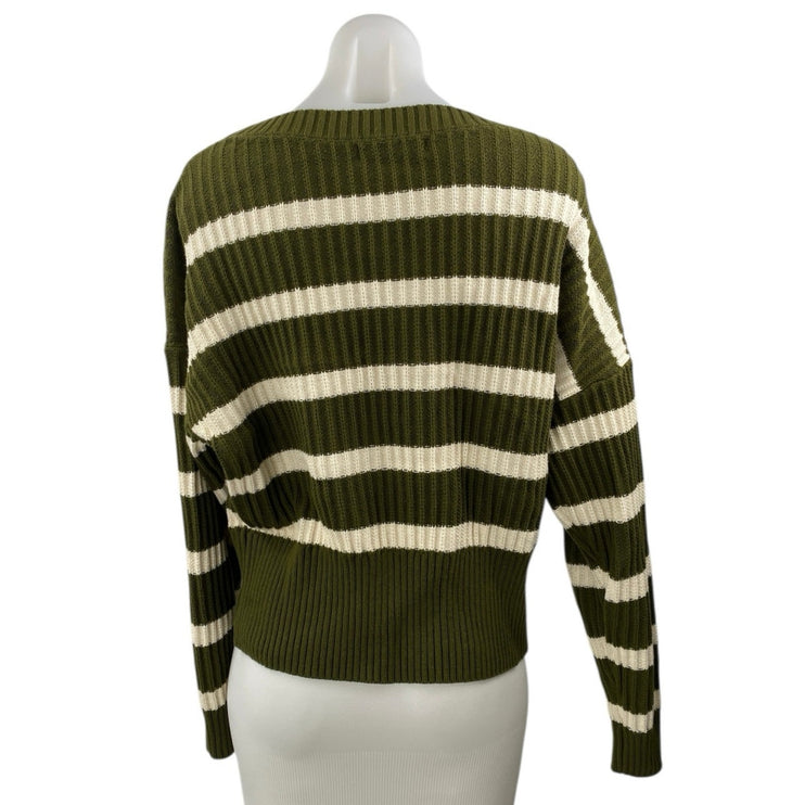 Banana Republic Women's Green White Striped Rib Knit Long Sleeve Sweater Top M