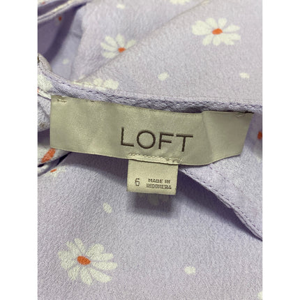 Ann Taylor LOFT Purple Lilac Floral Daisy Short Sleeve Peplum Blouse Top Size 6