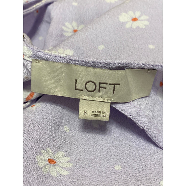 Ann Taylor LOFT Purple Lilac Floral Daisy Short Sleeve Peplum Blouse Top Size 6