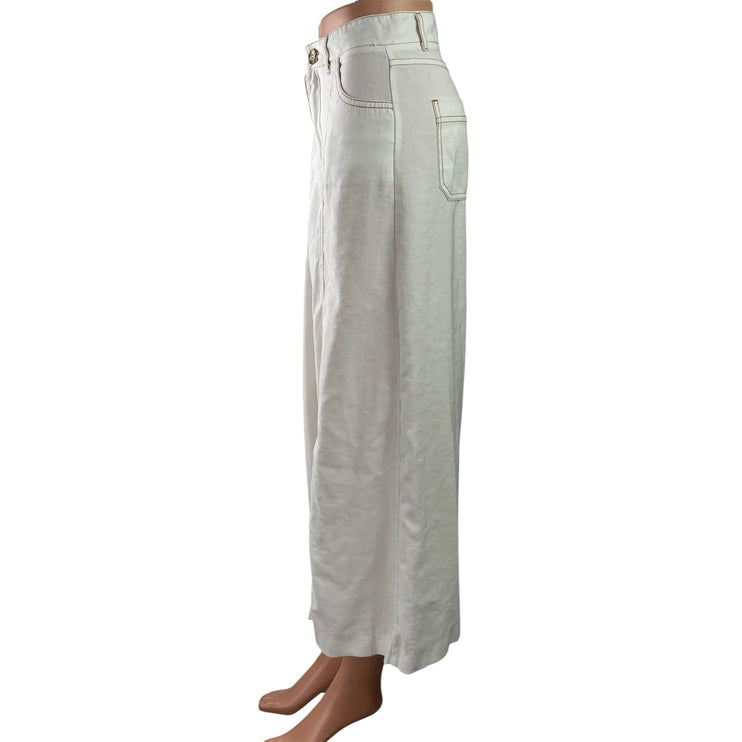 Zara Women's White Cream High Waisted Wide Leg Baggy Denim Jeans Pants Size XS