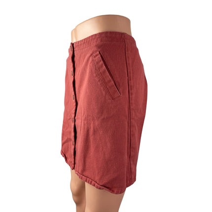 Mi Ami Women's Orange High Rise Button Snap Front Mini Flare A-Line Skirt Sz S