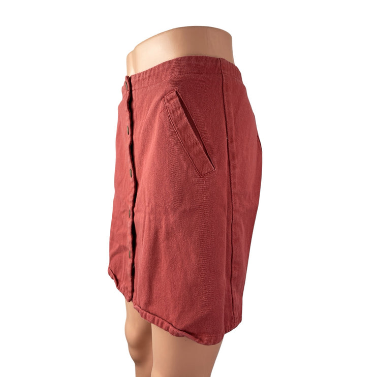 Mi Ami Women's Orange High Rise Button Snap Front Mini Flare A-Line Skirt Sz S