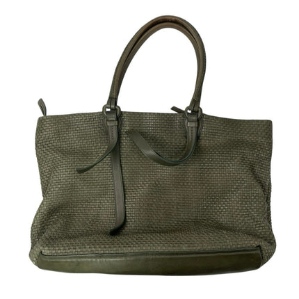 Cole Haan Bethany Green Weave Leather Zip Shoulder Tote Bag Handbag Large OS