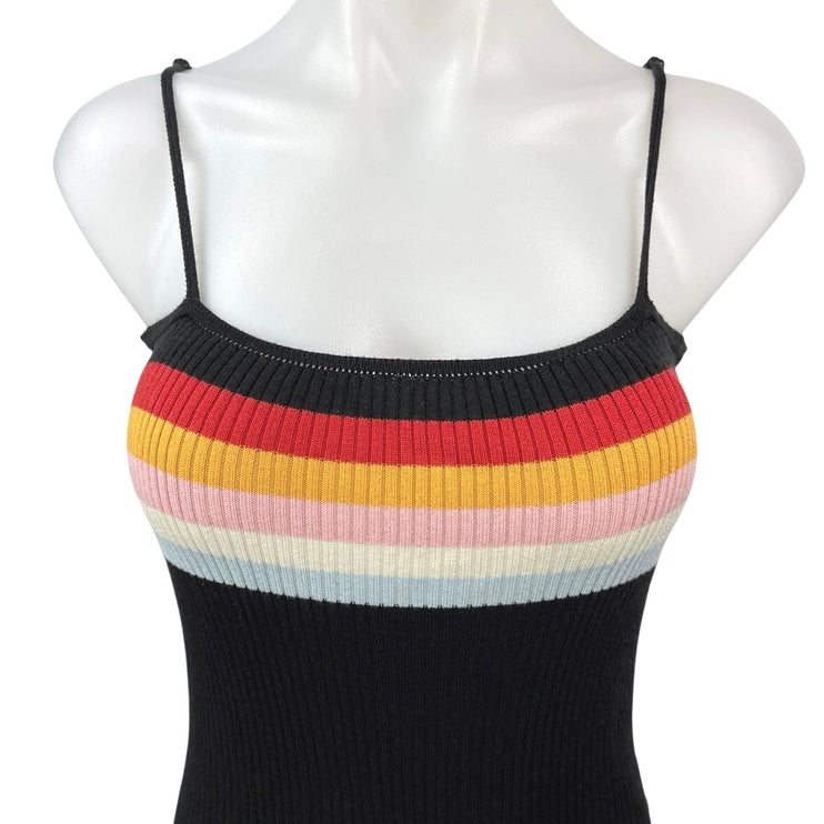 Urban Outfitters Women's Black Multicolor Striped Ribbed Tank Mini Dress Size M