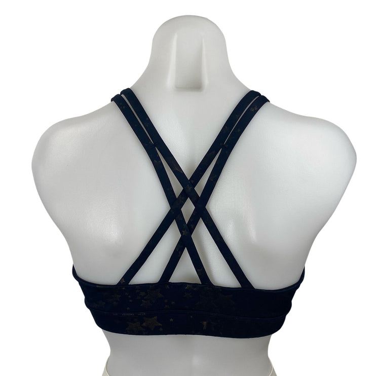 JoyLab Womens Navy Blue Starry Stars Strappy Yoga Athletic Sports Bra Crop Top L