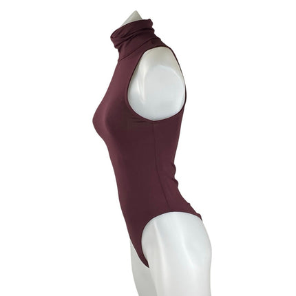 Zara Women's Red Burgundy Sleeveless Turtleneck Thong Tank Bodysuit Top Size S