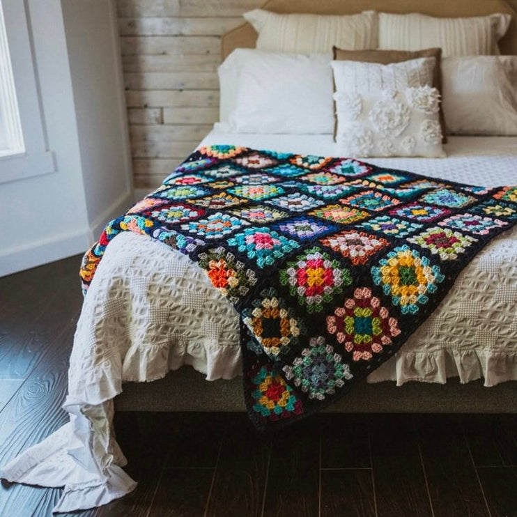 Vintage Granny Square Festival Crochet Afghan Rainbow Multicolor Blanket Throw