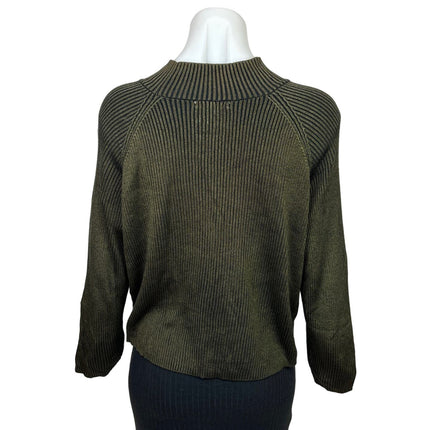 Bar III Womens Gold Black Ribbed Knit Mock Neck Boxy Cozy Long Sleeve Sweater M