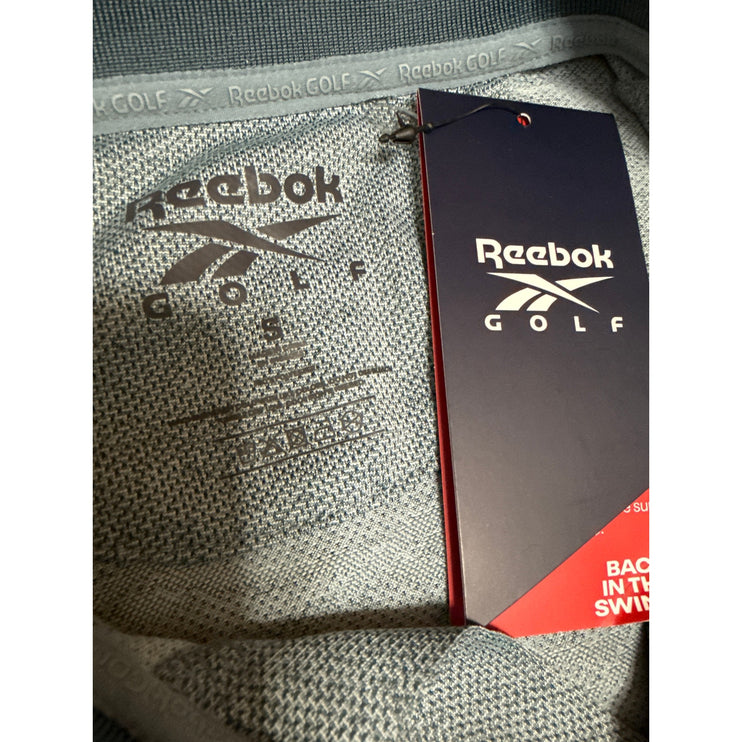NEW Reebok Golf Blue Sleeveless Tonal Vector Jacquard Polo Shirt Top Size S