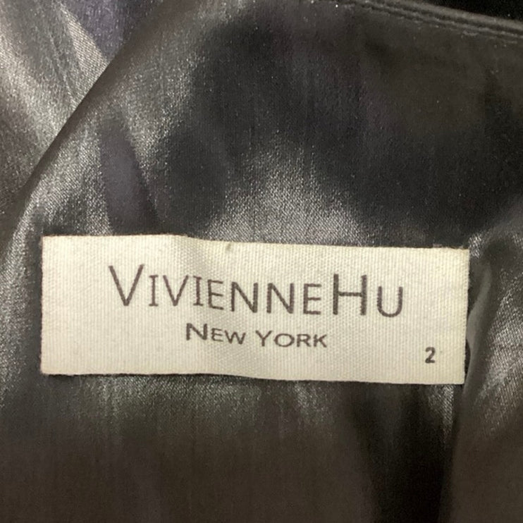 Vivienne Hu Black Silk Satin Draped Biker Collared Blazer Crop Coat Jacket Sz 2