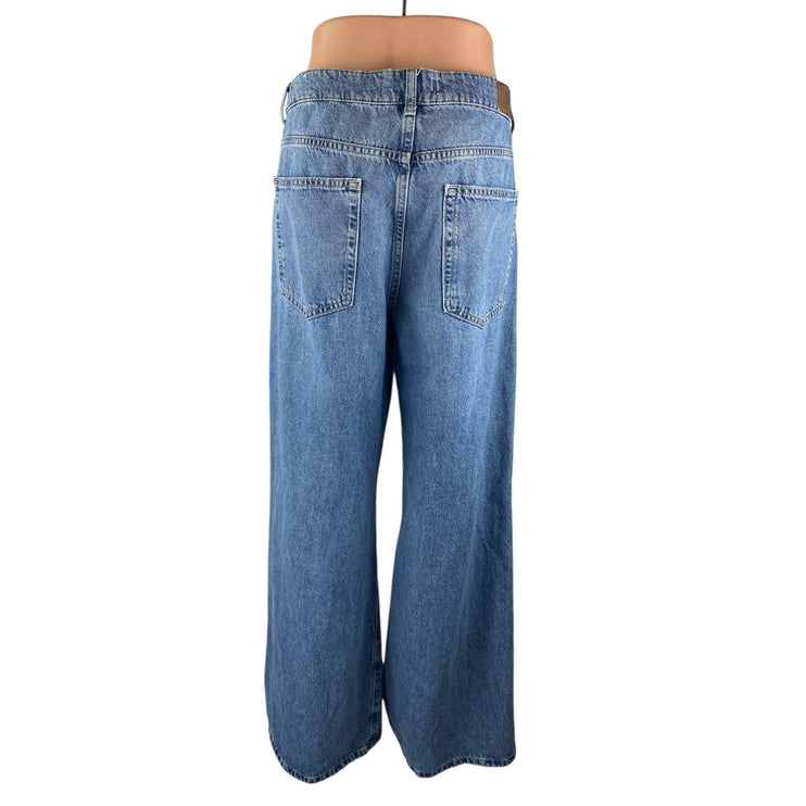 Zara Women's Blue High Waisted Baggy Palazzo Wide Leg Denim Jeans Pants Size 10