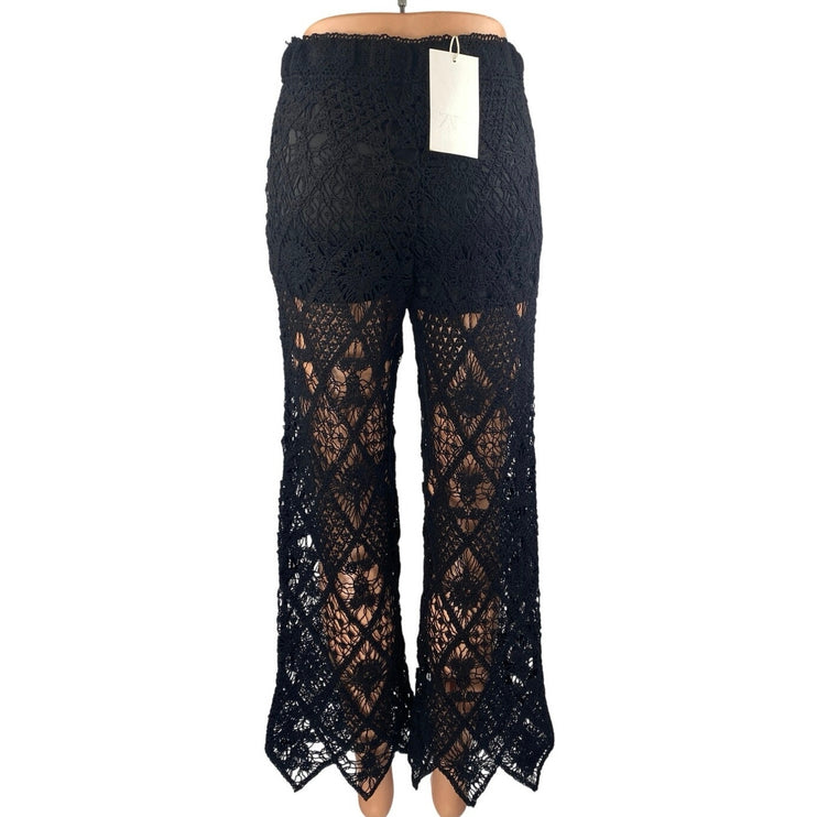 NEW Zara Black Crochet High Waist Sheer Wide Leg Cover Up Trousers Pants Size XS