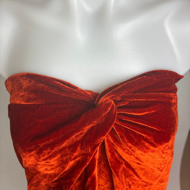 Reformation Women's Burnt Orange Velvet Twist Front Strapless Blouse Top Size 2