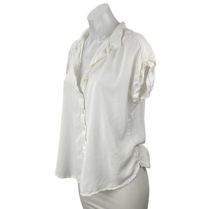 Alexander Jordan Womens White Cap Sleeve Collared Button Down Shirt Blouse Top L