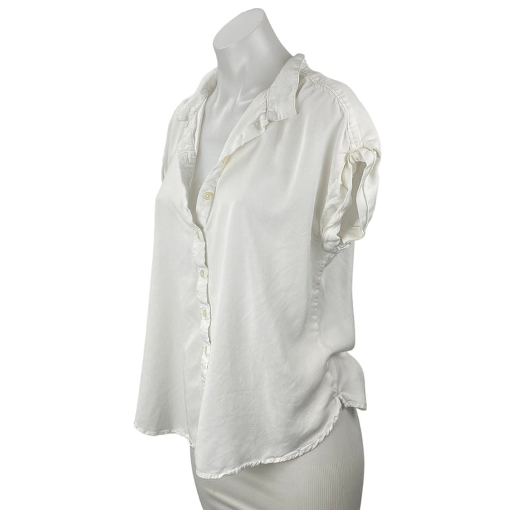 Alexander Jordan Womens White Cap Sleeve Collared Button Down Shirt Blouse Top L