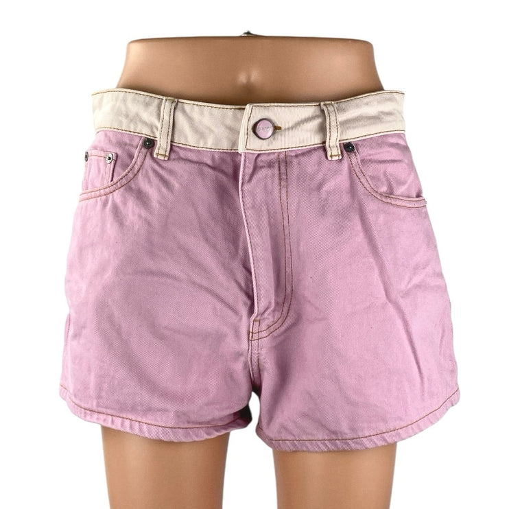 Ganni Overdyed Cutline Light Lilac Purple High Rise Denim Jean Shorts Size 30