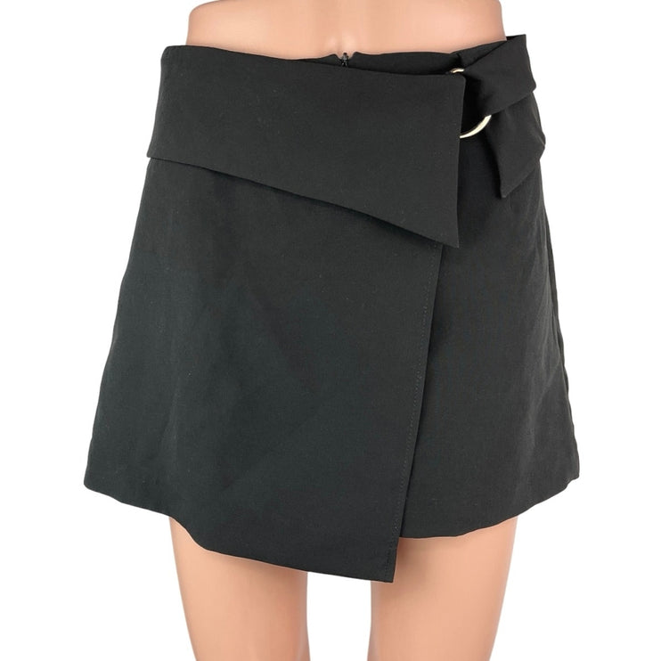 Zara Women's Black High Waisted Casual Buckle Zip Mini Shorts Skort Skirt Size S