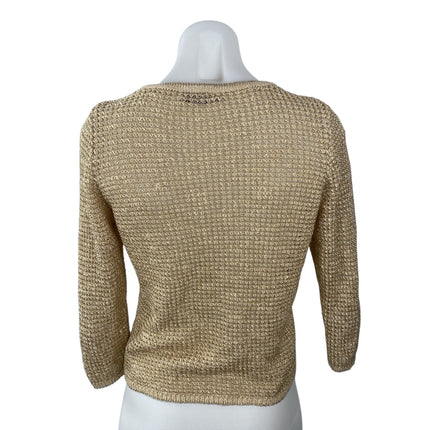 Zara Romantic Shimmer Women Cream 3/4 Sleeve Button Down Cardigan Sweater Top S