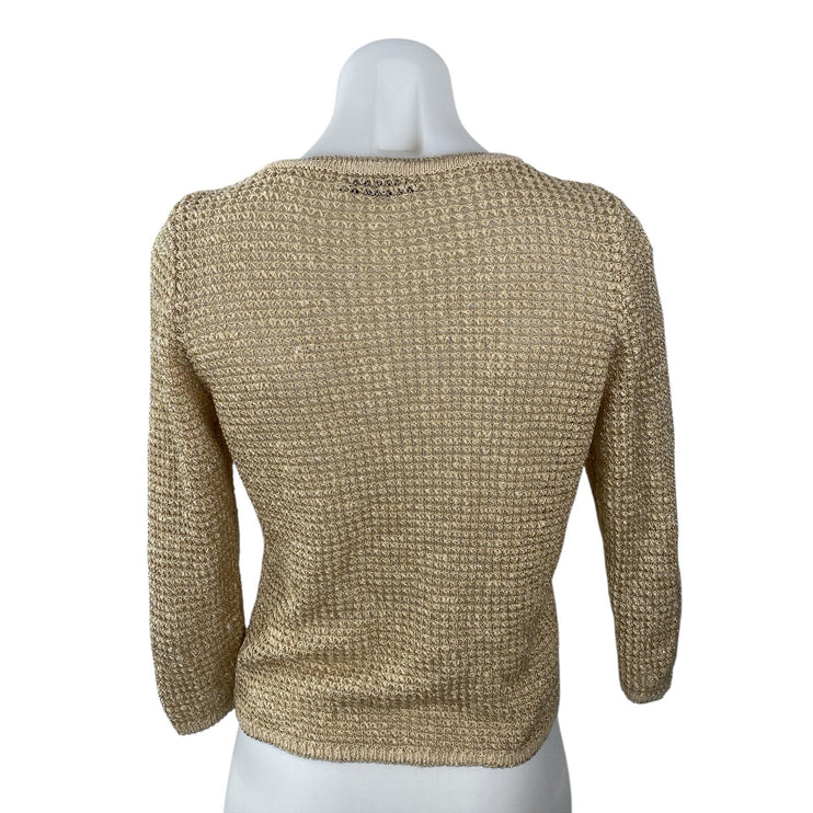 Zara Romantic Shimmer Women Cream 3/4 Sleeve Button Down Cardigan Sweater Top S
