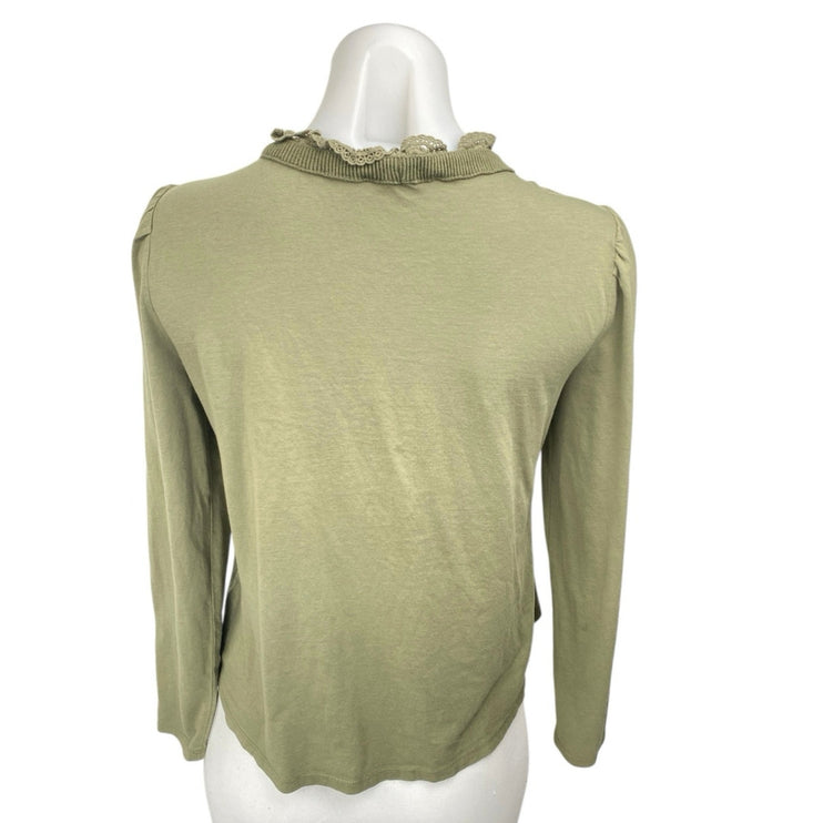 Ann Taylor LOFT Women's Green Long Sleeve Floral Lace Mock Neck Blouse Top Sz S