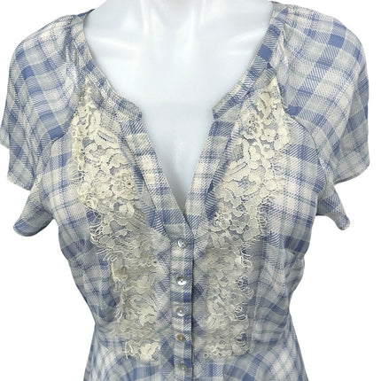 Urban Outfitters Kimchi Blue Plaid Check Lace Short Sleeve Button Shirt Dress M