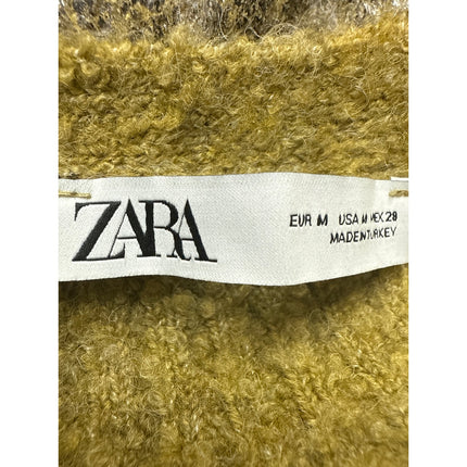 Zara Green Textured Knit Leopard Animal Print Button Long Sleeve Coat Jacket M