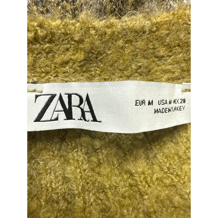 Zara Green Textured Knit Leopard Animal Print Button Long Sleeve Coat Jacket M