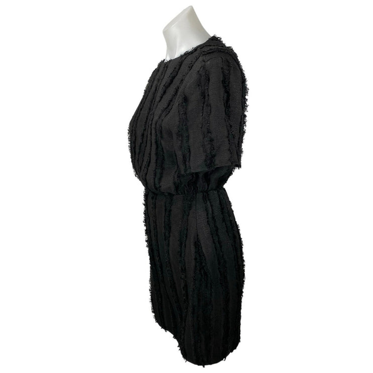 NA-KD Women's Black Fuzzy Textured Short Sleeve Mini Blouson Pencil Dress Sz 36