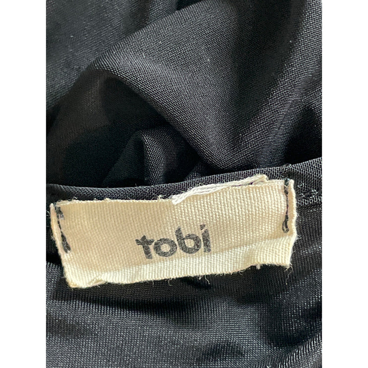 Tobi Womens Black Long Sleeve Faux Wrap Drape V Neck Mini Blouson Dress Size S/M
