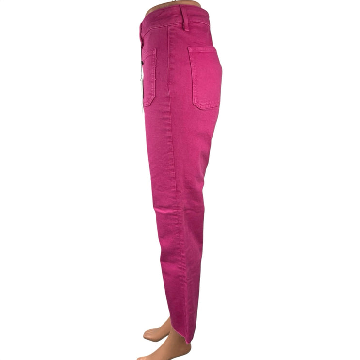 NEW Zara Sailor Flare Fuchsia Pink High Waist Frayed Crop Denim Jeans Pants Sz 6