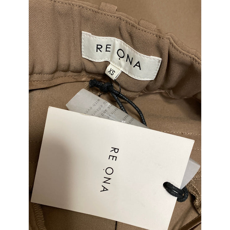 NEW Re ONA Women's Tan Pleated High Rise Straight Curve Trousers Pants Size XS