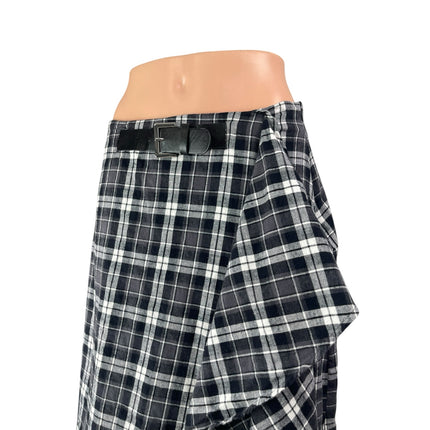 Zara Women's Black Plaid Asymmetrical Wrap Belt Midi Flare A-Line Skirt Size M