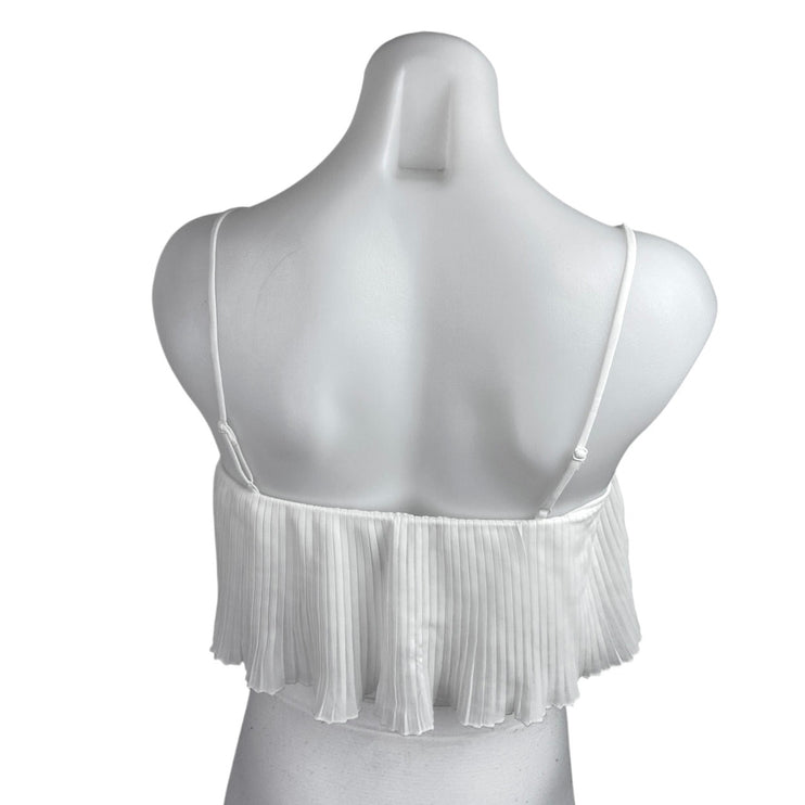 Princess Polly White Sleeveless Pleated Frill Cami Camisole Tank Crop Top Size 4