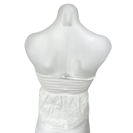 Subdued White Strapless Sleeveless Cutout Eyelet Crochet Crop Tube Tank Top S