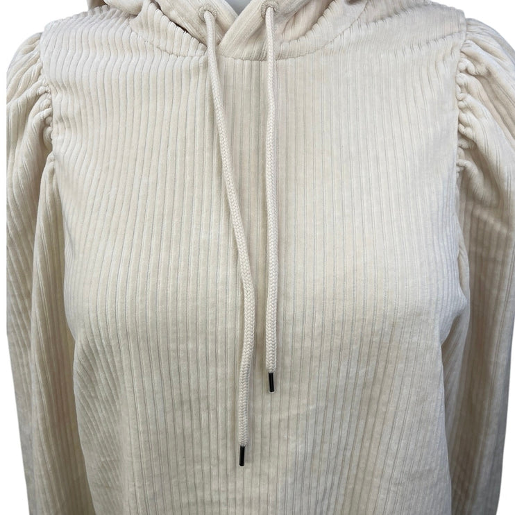 & Other Stories Cream White Puff Shoulder Velvet Velour Hoodie Sweatshirt Top XS