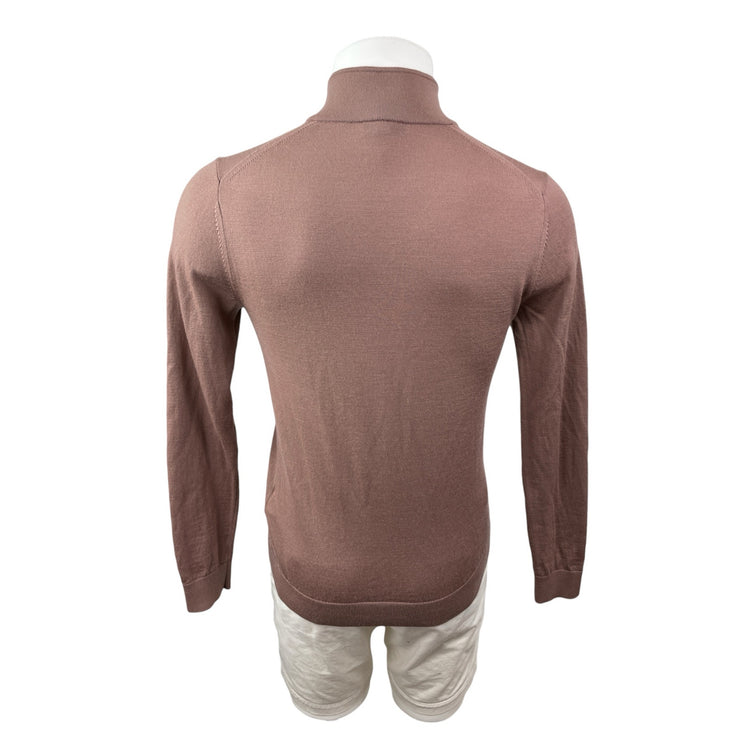 Reiss Men's Brown 100% Wool 1/4 Zip Long Sleeve Knit Sweatshirt Sweater Top Sz S