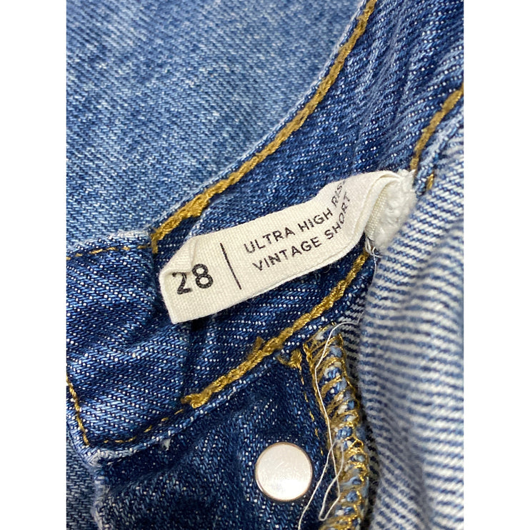 Pacsun Blue Ultra High Rise Frayed Hem Wide Leg Vintage Denim Jeans Shorts Sz 28