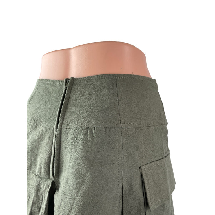 Kirious Women's Green High Rise Pleated Mini Flare A-Line Cargo Skort Skirt Sz S