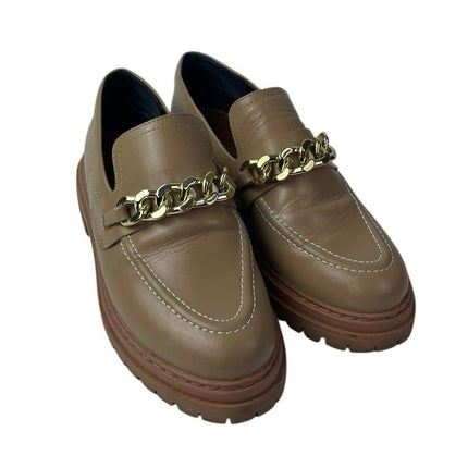 Anthropologie Women's Brown Lug Sole Gold Chain Chunky Platform Loafers Shoes 6