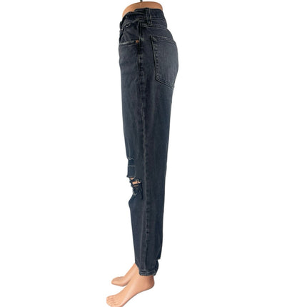 Abercrombie & Fitch Black Distressed Straight Ultra High Rise Denim Jeans Size 8