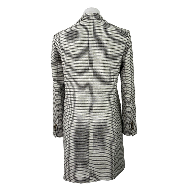 Club Monaco Womens Gray Plaid Check Pocket Notch Lapel Midi Trench Coat Jacket S