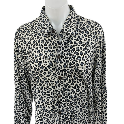 Kenny Flowers Black White Leopard Animal Print Long Sleeve Button Up Shirt Top L