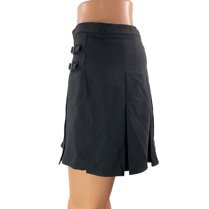 Amanda Uprichard Rizzo Black High Waist Buckle Pleated Mini Short Skirt Skort M