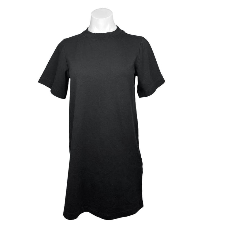 COS Black 100% Cotton Short Sleeve Plain Mock Neck Mini T Shirt Dress Size XS